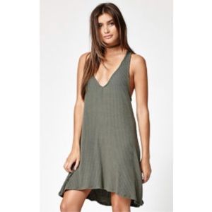 Kendall & Kylie Knit Tie-Back Ribbed Hi-Lo Dress in Olive